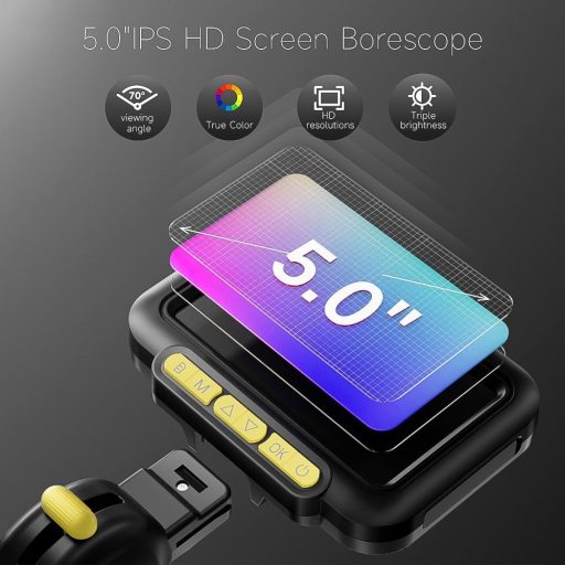 Zealtron Endoszkóp Kamera 5" IPS Kijelzővel, 6.2mm Mozgatható Fejjel és LED Világítással