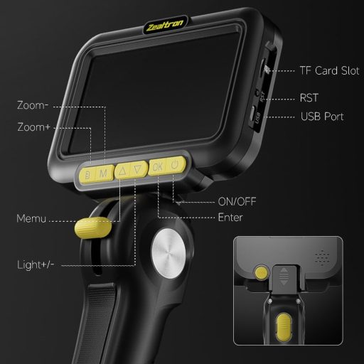 Zealtron Endoszkóp Kamera 5" IPS Kijelzővel, 6.2mm Mozgatható Fejjel és LED Világítással