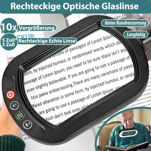 Drdefi 10x nagyítóüveg LED lámpával, állvánnyal, 5 színmód, dimmelhető