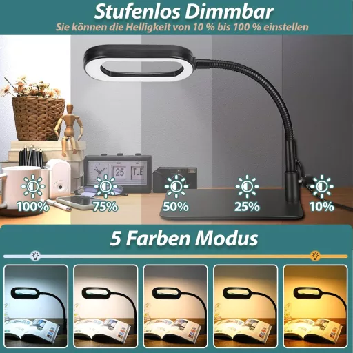 Drdefi 10x nagyítóüveg LED lámpával, állvánnyal, 5 színmód, dimmelhető