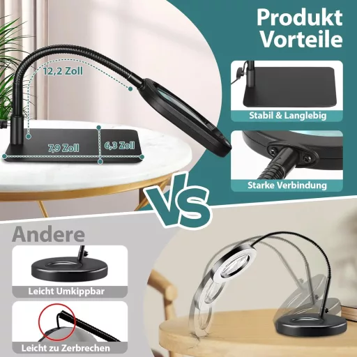 Drdefi 10x nagyítóüveg LED lámpával, állvánnyal, 5 színmód, dimmelhető