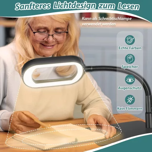 Drdefi 10x nagyítóüveg LED lámpával, állvánnyal, 5 színmód, dimmelhető