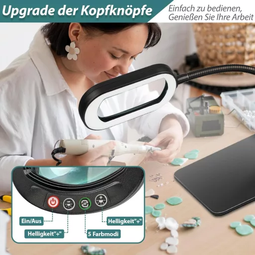 Drdefi 10x nagyítóüveg LED lámpával, állvánnyal, 5 színmód, dimmelhető