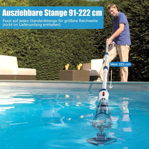 Enhulk Akkumulátoros Medence Porszívó 60 Perc Üzemidő, 222 cm Teleszkópos Rúd, 4200 L/H Szívóerő