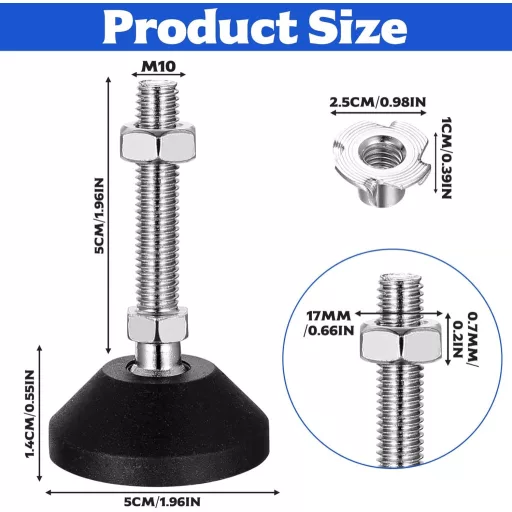 Aoyfuwell 4 db M10x50 mm állítható bútor láb csavarmenetes anya nélkül