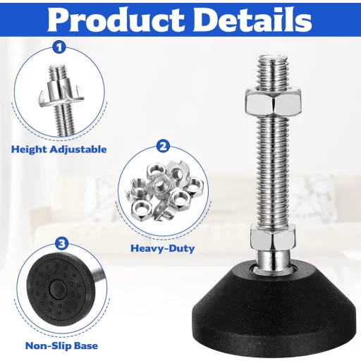 Aoyfuwell set 4 picioare de mobilier reglabile M10x50 mm, fără piuliță cu filet