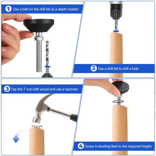 Aoyfuwell 4 db M10x50 mm állítható bútor láb csavarmenetes anya nélkül