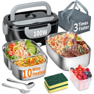   SOOOEC 100W Elektromos Ételmelegítő 3in1 Hordozható Rozsdamentes Acél 12V/24V/220V Autó Iroda Kék 1.5L