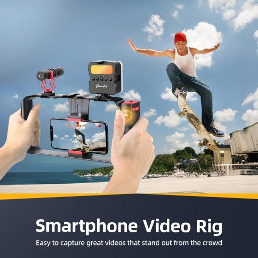 Zeadio Smartphone Vlogging Kit RGB LED Fénnyel és Mikrofonnal - Stabilizátor Cage iPhone Android-hoz