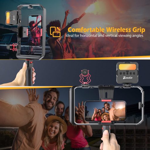 Zeadio Smartphone Vlogging Kit RGB LED Fénnyel és Mikrofonnal - Stabilizátor Cage iPhone Android-hoz