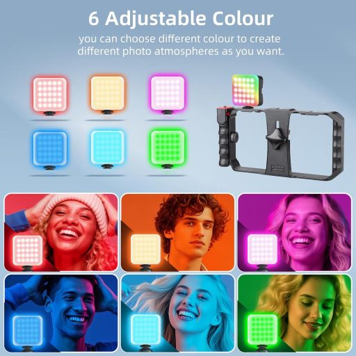 Zeadio Smartphone Vlogging Kit RGB LED Fénnyel és Mikrofonnal - Stabilizátor Cage iPhone Android-hoz