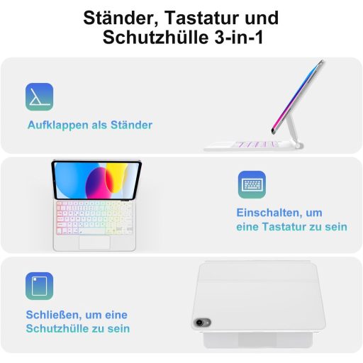 SENGBIRCH Magic Keyboard iPad 11" 10.9" Német QWERTZ Háttérvilágítás Trackpad Fehér