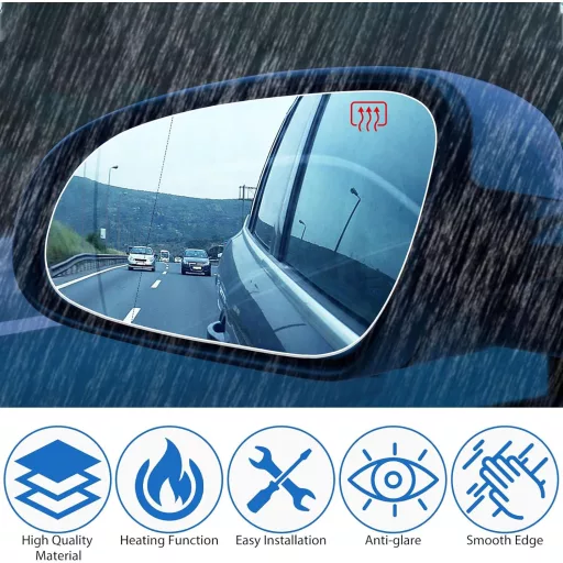 LbsAMP Oglindă retrovizoare încălzită, albastră, pentru VW Jetta/Golf/Passat și Skoda Superb - Antiorbire, stânga, 2003-2011