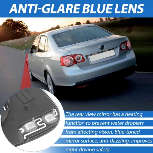 LbsAMP Oglindă retrovizoare încălzită, albastră, pentru VW Jetta/Golf/Passat și Skoda Superb - Antiorbire, stânga, 2003-2011