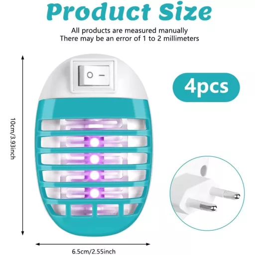 Lampă anti-țânțari AOOWU cu lumină UV, 4 bucăți, dispozitiv electric pentru insecte de interior