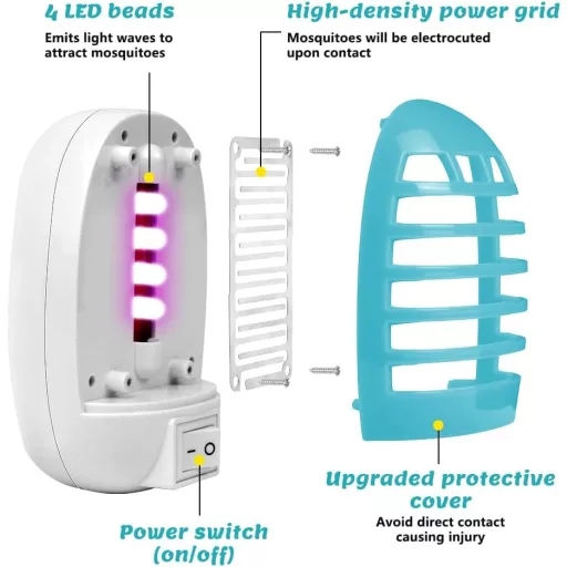 Lampă anti-țânțari AOOWU cu lumină UV, 4 bucăți, dispozitiv electric pentru insecte de interior