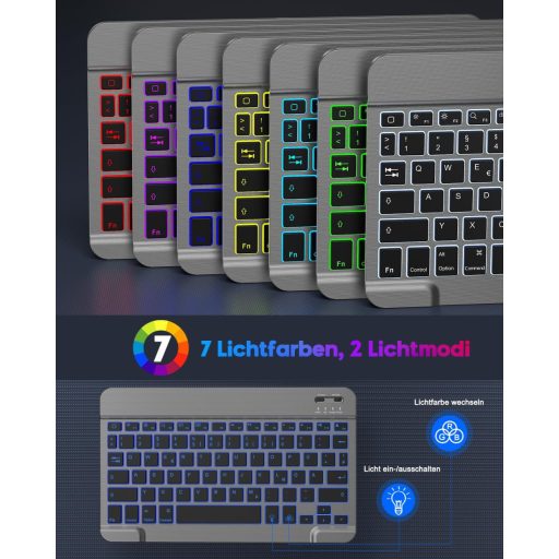 Set tastatură și mouse Bluetooth TECURS pentru iPad și iPhone, layout german QWERTZ, wireless, reîncărcabil, gri