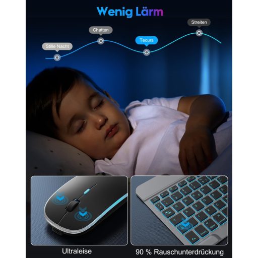 Set tastatură și mouse Bluetooth TECURS pentru iPad și iPhone, layout german QWERTZ, wireless, reîncărcabil, gri