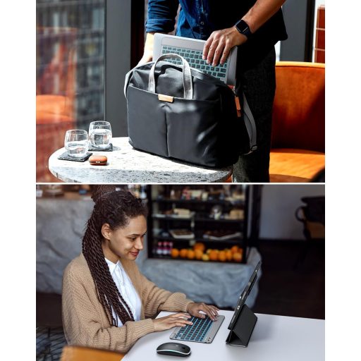 Set tastatură și mouse Bluetooth TECURS pentru iPad și iPhone, layout german QWERTZ, wireless, reîncărcabil, gri