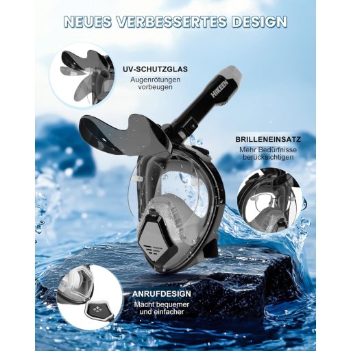 BOOSTEADY teljes arcú snorkel maszk napvédelemmel, száraz tetővel és beszélgetési funkcióval