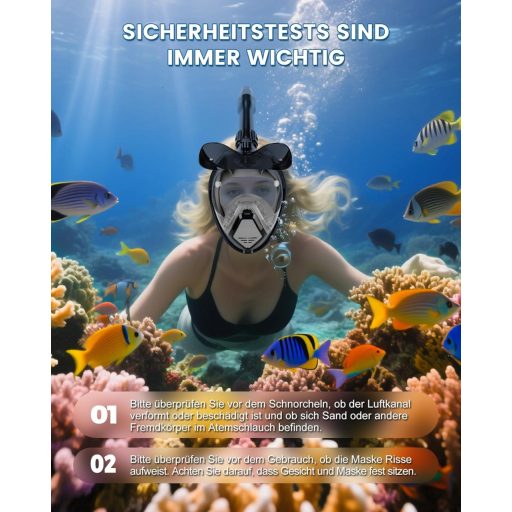 BOOSTEADY teljes arcú snorkel maszk napvédelemmel, száraz tetővel és beszélgetési funkcióval
