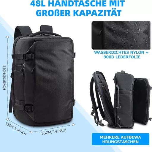 KINGSLONG 48L Vákuumos Utazó Hátizsák 17.3" Laptop Táska Repülőgép Kabin Méret Vízálló Fekete