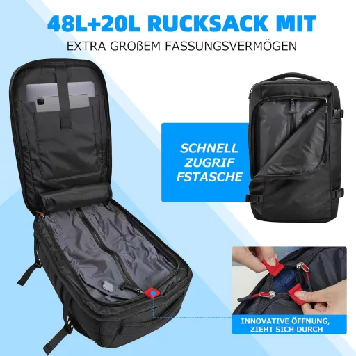 KINGSLONG 48L Vákuumos Utazó Hátizsák 17.3" Laptop Táska Repülőgép Kabin Méret Vízálló Fekete