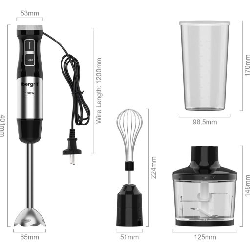Ibergrif 1000W 4az1-ben Rozsdamentes Kézi Mixer Turbó Funkcióval és Sebességszabályzóval
