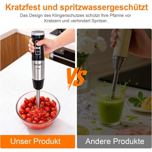 Ibergrif 1000W 4az1-ben Rozsdamentes Kézi Mixer Turbó Funkcióval és Sebességszabályzóval