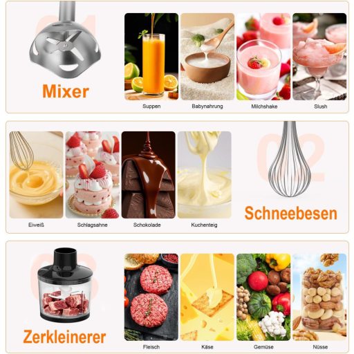 Ibergrif 1000W 4az1-ben Rozsdamentes Kézi Mixer Turbó Funkcióval és Sebességszabályzóval