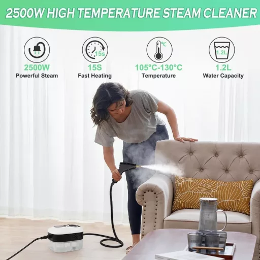 Vicloon 2500W Gőztisztító 1.2L Hordozható Többfunkciós Bútor Autó Konyha Tisztításhoz - Digital Touch Screen