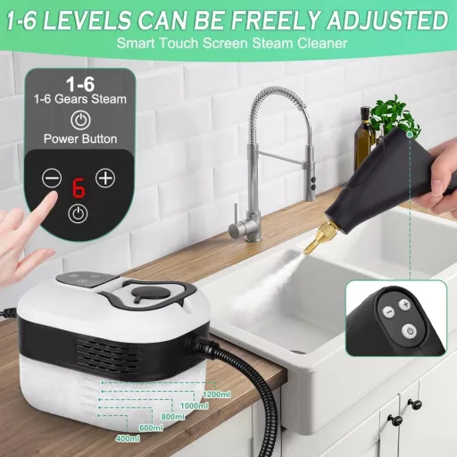 Vicloon 2500W Gőztisztító 1.2L Hordozható Többfunkciós Bútor Autó Konyha Tisztításhoz - Digital Touch Screen