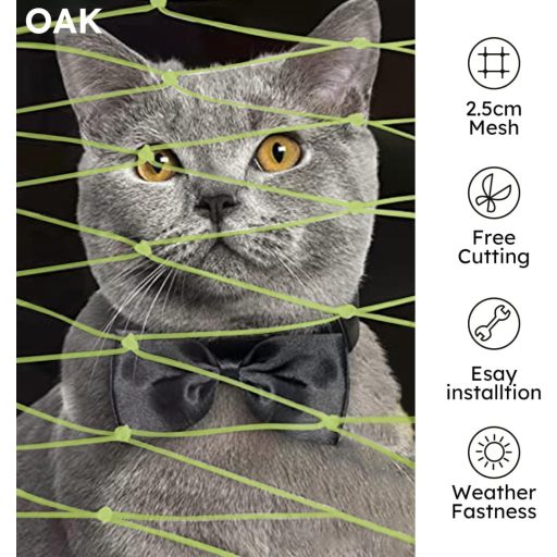 OAK Macskavédő Háló Erkélyre és Ablakra 15x15m - Sárga Biztonsági Háló Fúrás Nélkül, Erős Nejlon, Madárvédő Háló, Kerti Tóháló