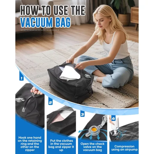 BOXSAM Ryanair Utazási Hátizsák Fekete 40x20x25cm Vákuum Pumpával