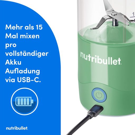 NutriBullet Portable NBP003LG Hordozható Turmixgép 475ml, Újratölthető, USB-C, Világoszöld