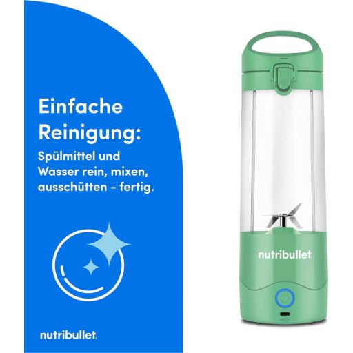 NutriBullet Portable NBP003LG Hordozható Turmixgép 475ml, Újratölthető, USB-C, Világoszöld