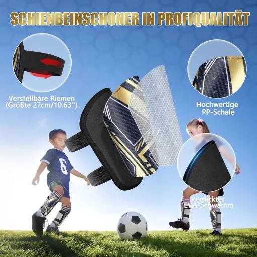 Qyrrvxy detské futbalové chrániče holení s ochranou členkov a dlhým popruhom