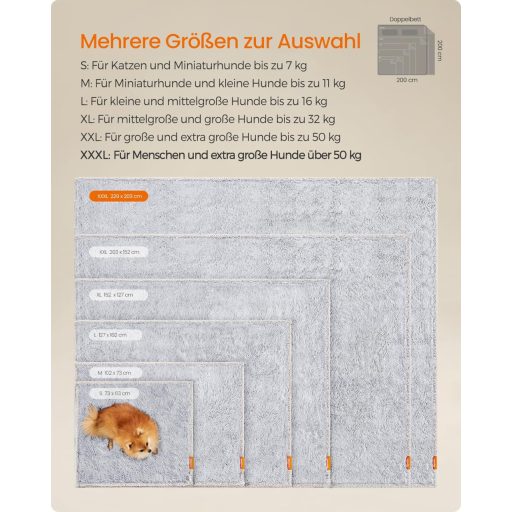 Feandrea Vízálló Kutyatakaró XXXL Sherpa Plüss Szürke Fordítható Kanapévédő