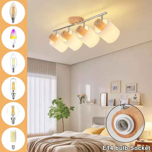 SANSHI LED Mennyezeti Lámpa 4 Izzós Fa Spotlámpa 350° Forgatható E14
