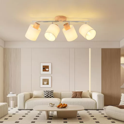 SANSHI LED Mennyezeti Lámpa 4 Izzós Fa Spotlámpa 350° Forgatható E14