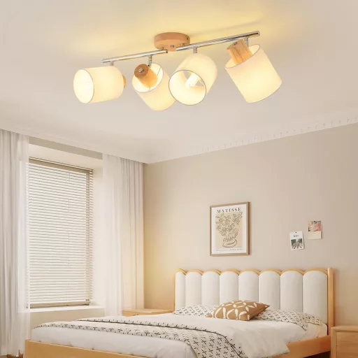 SANSHI LED Mennyezeti Lámpa 4 Izzós Fa Spotlámpa 350° Forgatható E14
