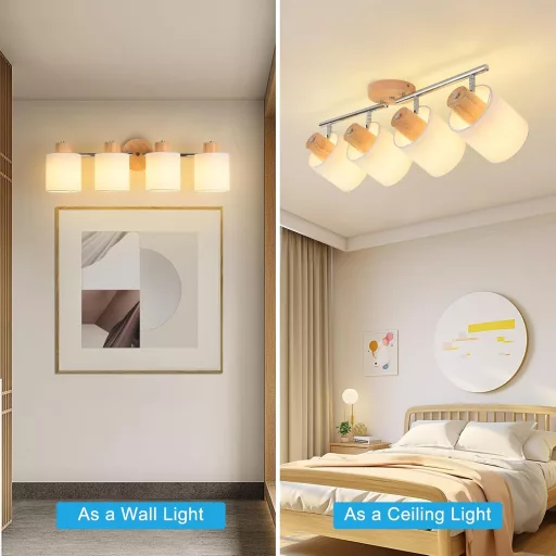 SANSHI LED Mennyezeti Lámpa 4 Izzós Fa Spotlámpa 350° Forgatható E14