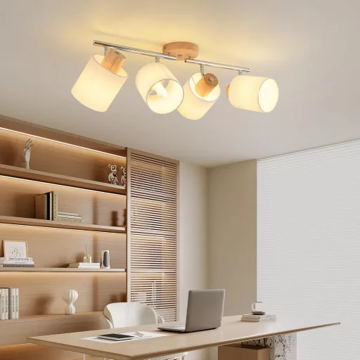 SANSHI LED Mennyezeti Lámpa 4 Izzós Fa Spotlámpa 350° Forgatható E14