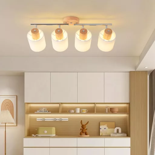 SANSHI LED Mennyezeti Lámpa 4 Izzós Fa Spotlámpa 350° Forgatható E14