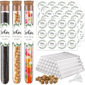   Joycabin 50 db Műanyag Kémcsövek Partyhoz Dugóval és Matricákkal Esküvő Keresztelő Születésnap