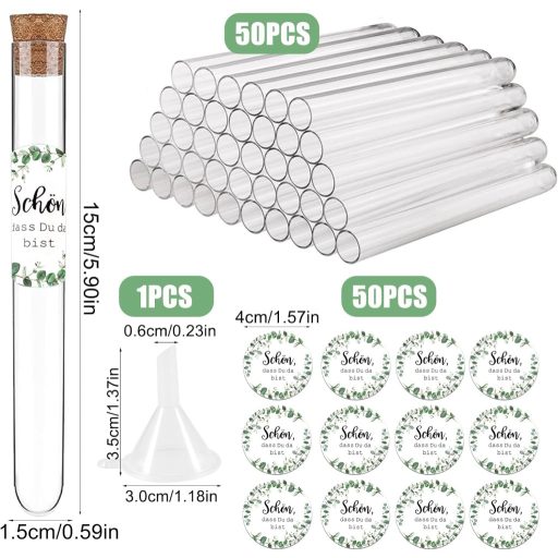 Joycabin 50 db Műanyag Kémcsövek Partyhoz Dugóval és Matricákkal Esküvő Keresztelő Születésnap