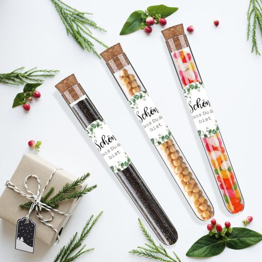 Joycabin 50 db Műanyag Kémcsövek Partyhoz Dugóval és Matricákkal Esküvő Keresztelő Születésnap