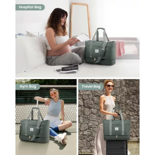 Cestovná taška LOVEVOOK pre ženy - Vodoodolná víkendová taška s priehradkou na topánky, rozmery príručnej batožiny Ryanair, vhodná do posilňovne, pôrodnice, sauny, čierna