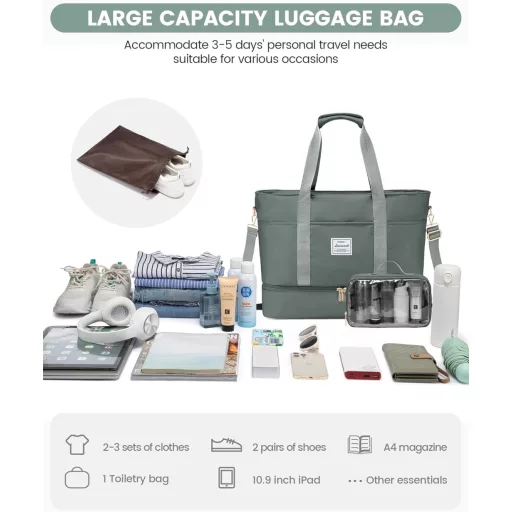 Cestovná taška LOVEVOOK pre ženy - Vodoodolná víkendová taška s priehradkou na topánky, rozmery príručnej batožiny Ryanair, vhodná do posilňovne, pôrodnice, sauny, čierna