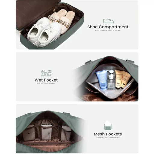 Cestovná taška LOVEVOOK pre ženy - Vodoodolná víkendová taška s priehradkou na topánky, rozmery príručnej batožiny Ryanair, vhodná do posilňovne, pôrodnice, sauny, čierna